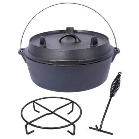Pre-Seasoned Cast Iron Dutch Oven With Skillet Lid, Outdoor Camping Deep Pot for Camping Fireplace Cooking BBQ Baking Campfire, With Iron Pot Rac (Color: as Pic)