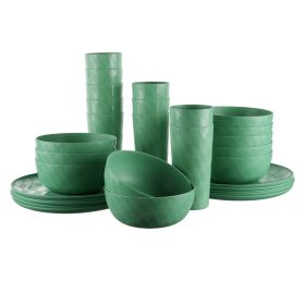 30-Piece Plastic Check Pattern Dinnerware Bundle Set (Color: Green)